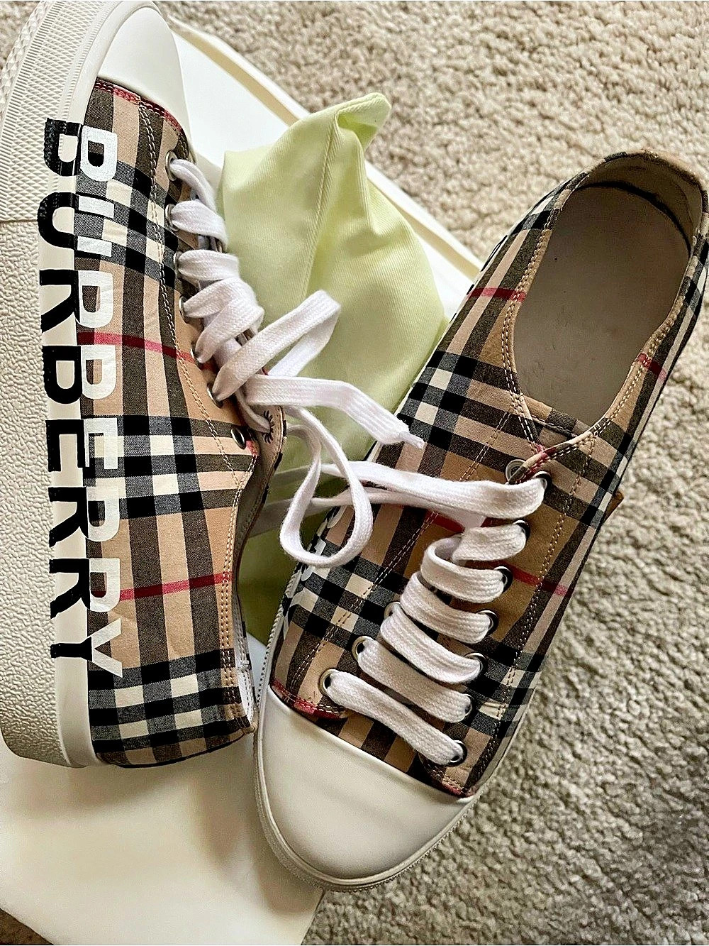 Burberry Vintage Check Cotton and Leather Sneakers Checkered Sneakers in Brown &